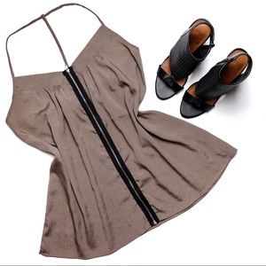 MY STORY Zipper Front Spaghetti Strapped Tank Top